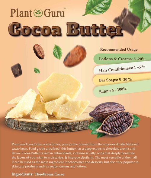 Raw Cocoa Butter 2 lbs. Bar - 100% Pure Natural Unrefined FOOD GRADE Arriba Nacional Cacao Bean, Great For Chocolate Making, Soap, Lip Balm and Moisturizer For DIY Body Butters