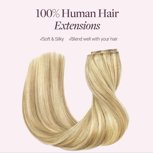 GOO GOO Wire Hair Extensions Human Hair, 16/22 Light Blondewith mix Golden Blonde Highlighted 18inch 95g, Invisible Wire Hair Extensions with Transparent, Seamless Fish Line Hairpiece