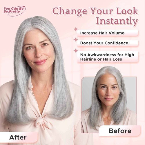 SEGO Grey Hair Toppers for Women Real Human Hair No Bangs, Salt and Pepper Hair Topper, 7 * 13 CM Silk Base Clip In Top Pieces -10 Inch G3 Light Grey Mix