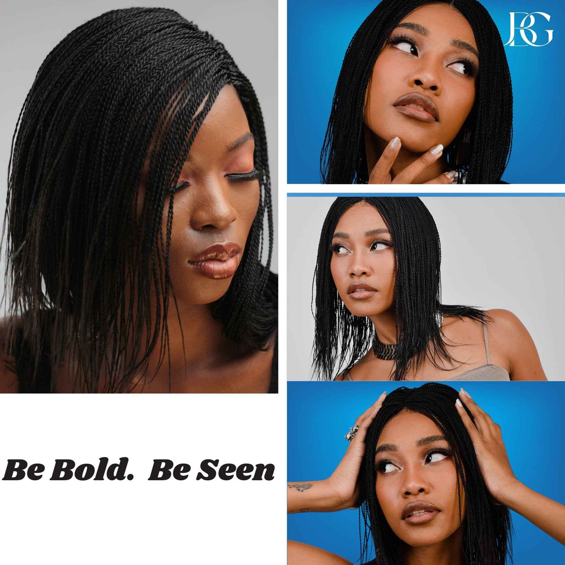 JBG SERVICES Twisted Wigs, 12-Inch Micro Million Twist Braided Wig - Light, Soft Braid Wigs for Black Women with Glueless 4X4 Lace Closure - No Tangle Synthetic Braids - Black 1