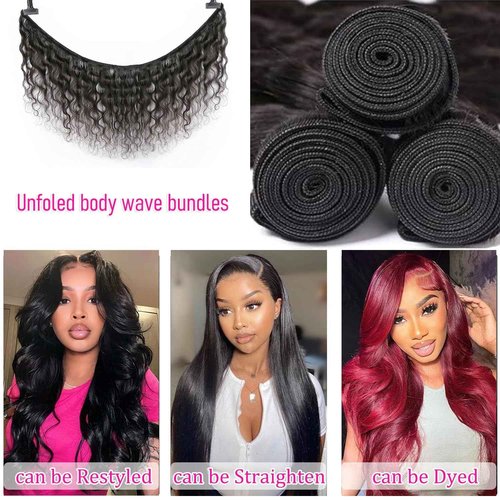 CHEEON Body Wave Bundles Human Hair 22 24 26 Inch Human Hair Bundles 12A Grade Unprocessed Brazilian Virgin Hair Extensions 3 Bundles Deal Natural Black