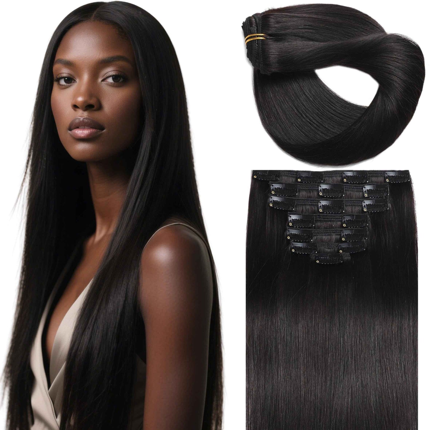 Lacer Clip in Hair Extensions Real Human Hair, Straight Clip ins 1B Natural Black, 22 Inch 120g Remy Human Hair Extensions 7pcs Per Set