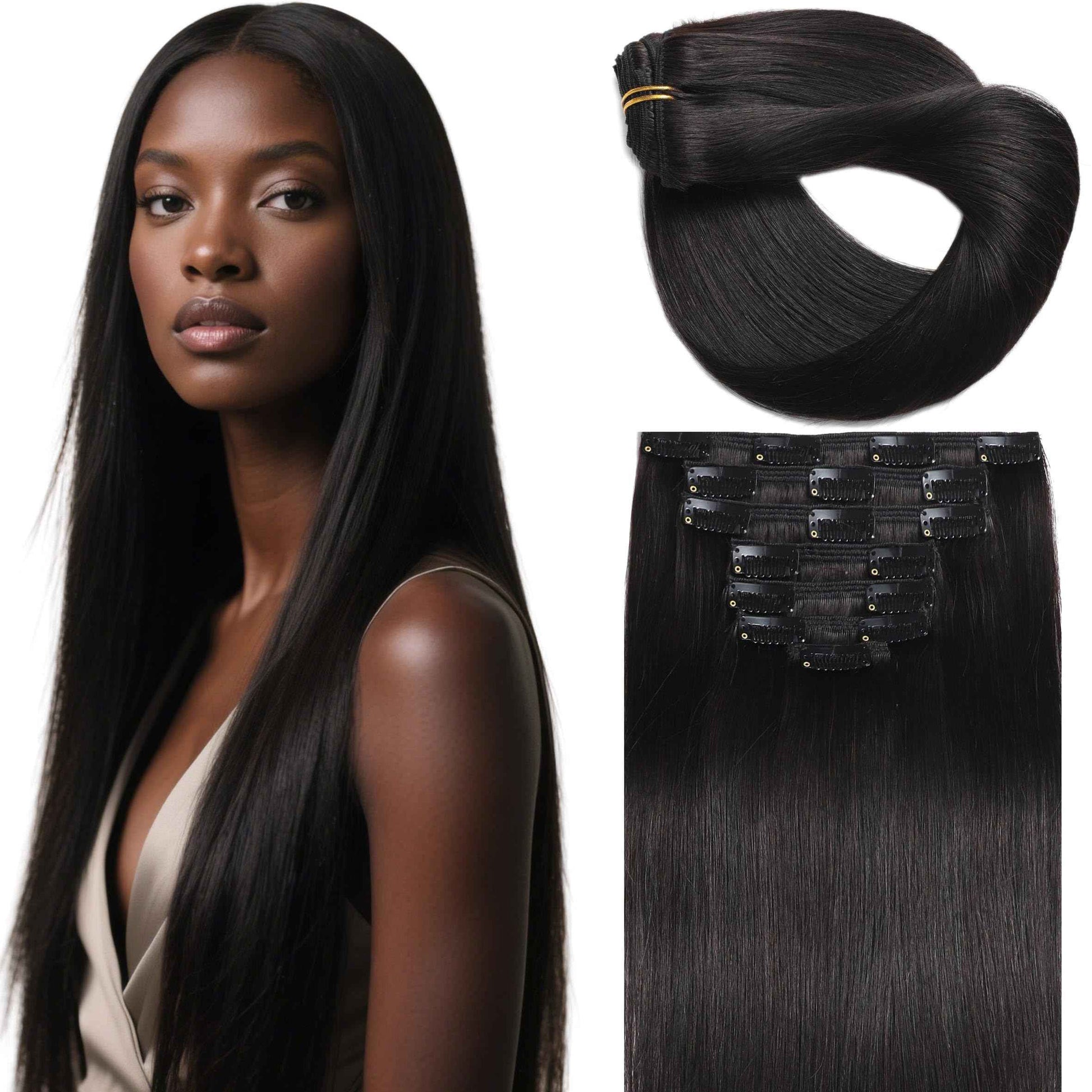 Lacer Clip in Hair Extensions Real Human Hair, Straight Clip ins 1B Natural Black, 22 Inch 120g Remy Human Hair Extensions 7pcs Per Set