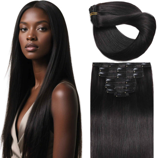 Lacer Clip in Hair Extensions Real Human Hair, Straight Clip ins 1B Natural Black, 22 Inch 120g Remy Human Hair Extensions 7pcs Per Set