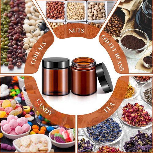Domensi 48 Pcs 6oz Glass Jars with Lids Leakproof Round Airtight Empty Cosmetic Jars with Inner Liners Lid for Storing Lotions Spices Ointments Candle Making Food Storage (Amber)