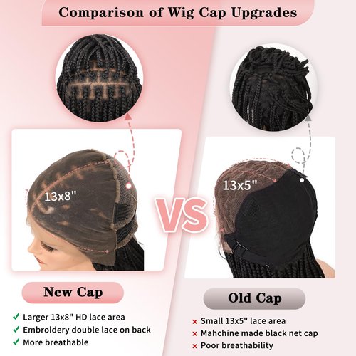 Zurffiy 13x8 Inch HD Lace Short Boho Braided Wigs for Women Knotless Braided Wigs with Curly End Synthetic Hair Brown Box Braid Wig with Baby Hair 18 Inch