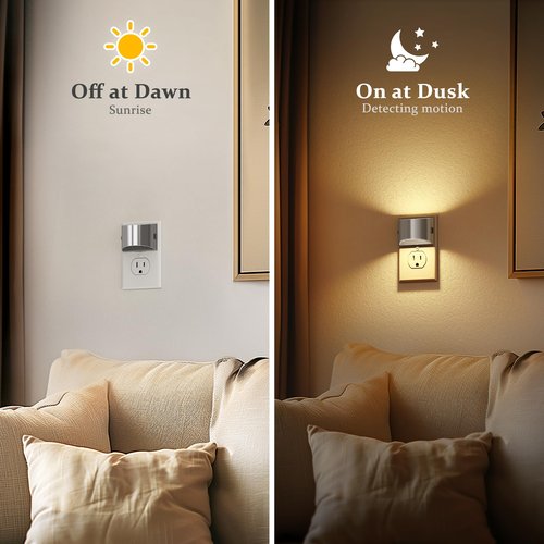 JandCase LED Night Lights Plug into Wall, 2 Pack Modern Night Lights, Dusk to Dawn Sensor Nightlight, 0-100LM Brightness Adjustable, 3000K Soft White(Silver)