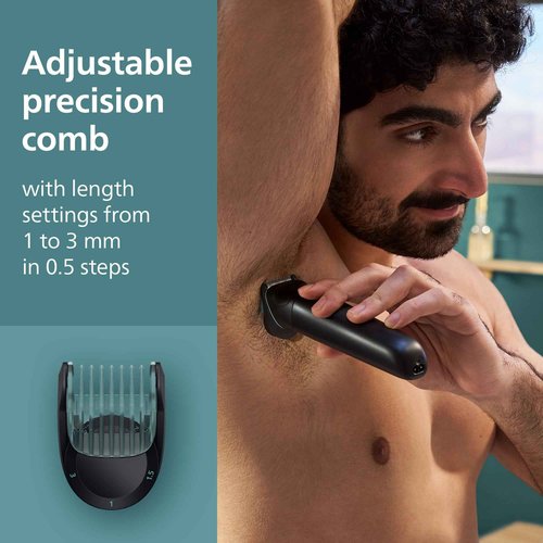 Philips Norelco Body Groomer 5000 Series, Intimate Hair Trimmer & Shaver for Men with Dual 100% Showerproof Full Body Shave & Trim Heads and Two Bi-Directional Body Hair Combs, BG5495/50