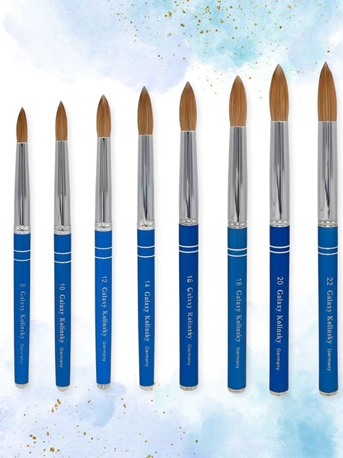 Galaxy kolinsky Acrylic Nail Brush Pure Kolinsky Hair Round Shape Blue Metal handle (Size 14)