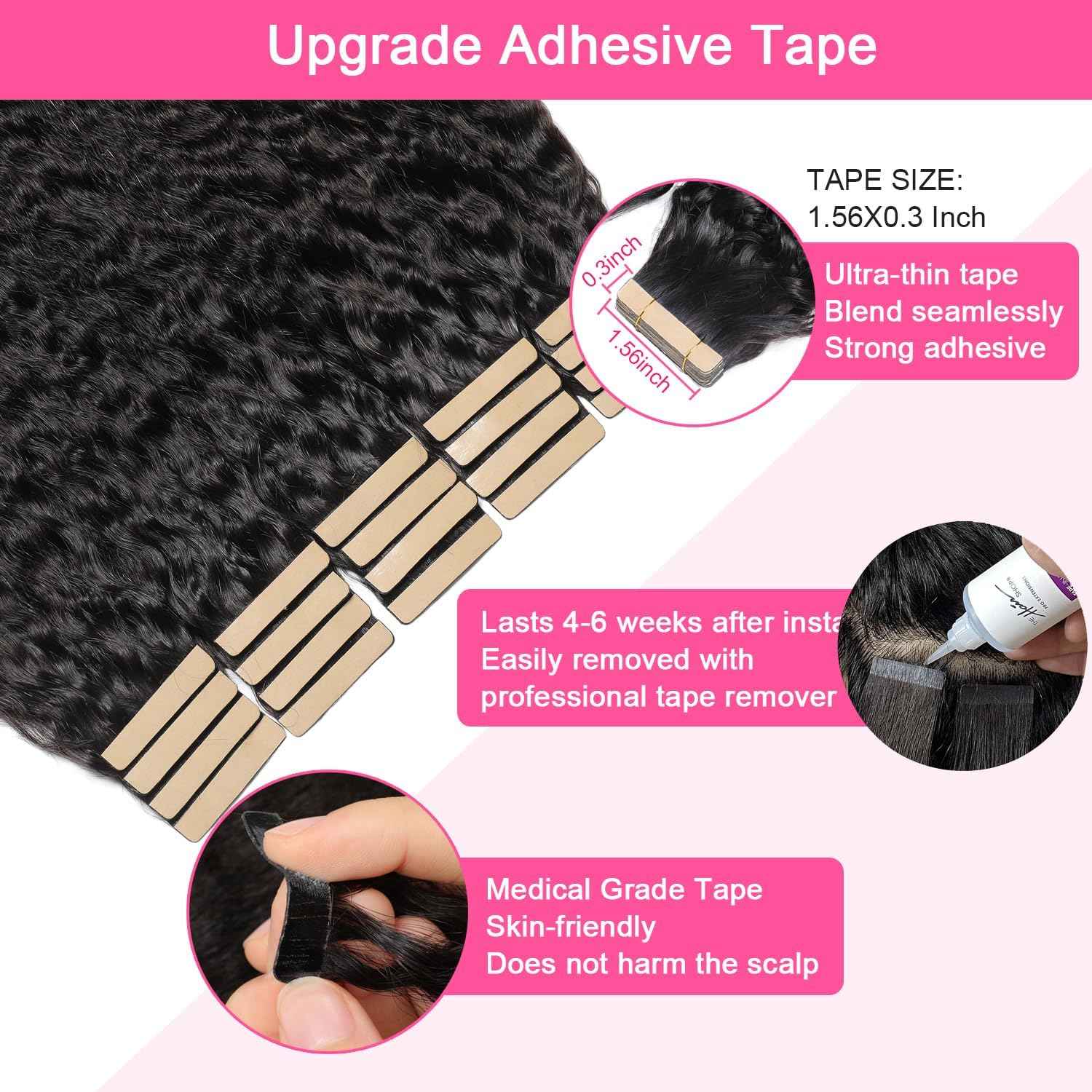 40pcs Tape in Hair Extensions Human Hair Kinky Straight Invisible Tape ins Hair Extensions Real Human Hair for Black Women 3c 4a Yaki Straight Tape Extensions 22 Inch