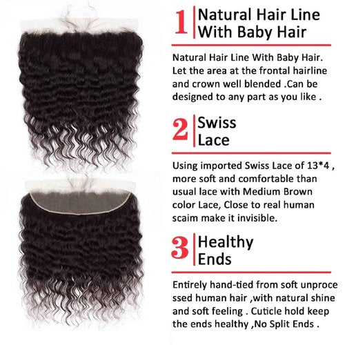 ELEE'S HAIR Loose Wave Lace Frontal With Baby Hair Lace Closure 13x4 Ear To Ear Swiss Lace Brazilian Virgin Hair Free Part Natural Color 16 Inch