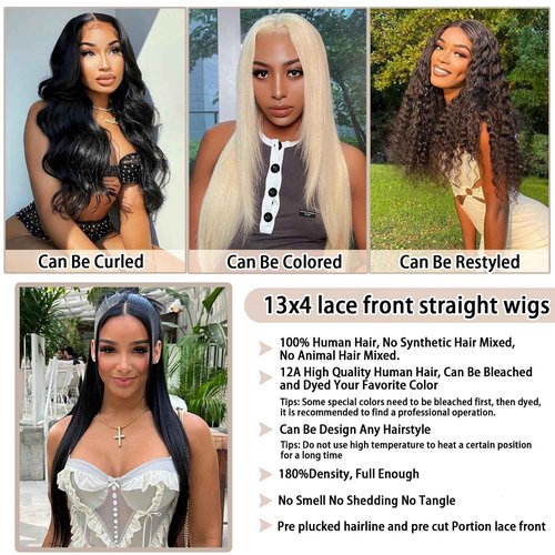 Hechirun Glueless Wigs Human Hair Pre Plucked 200% Density Wear and Go Glueless Wigs Human Hair Pre Cut 13x4 Straight Lace Front Wigs Human Hair HD Lace Frontal Wigs Human Hair for Women 18 Inch