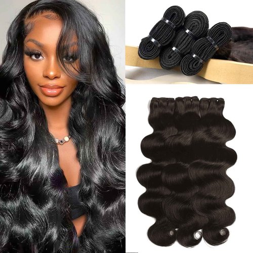 Lynch 15A Body Wave Bundles Human Hair, 14 16 18 Inch Real 100% Unprocessed Raw Cambodian Hair 3 Bundles, Plush Thick Cambodian Virgin Hair 105 Gram Per Bundle Natural Black For Woman