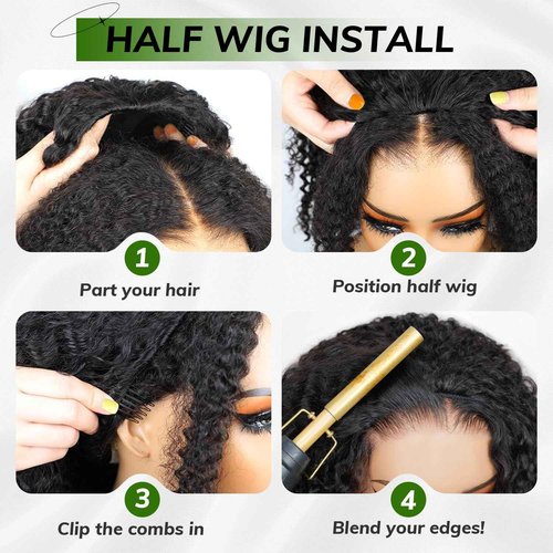 Fine Plus Curly Half Wig for Black Women, 3 in 1 Glueless Half Wig Seamless Flip Over Protein Synthetic Curly Wig Soft Fiber Feel Like Human Hair Long Lasting Curl Degree Lightweight Beginner Friendly