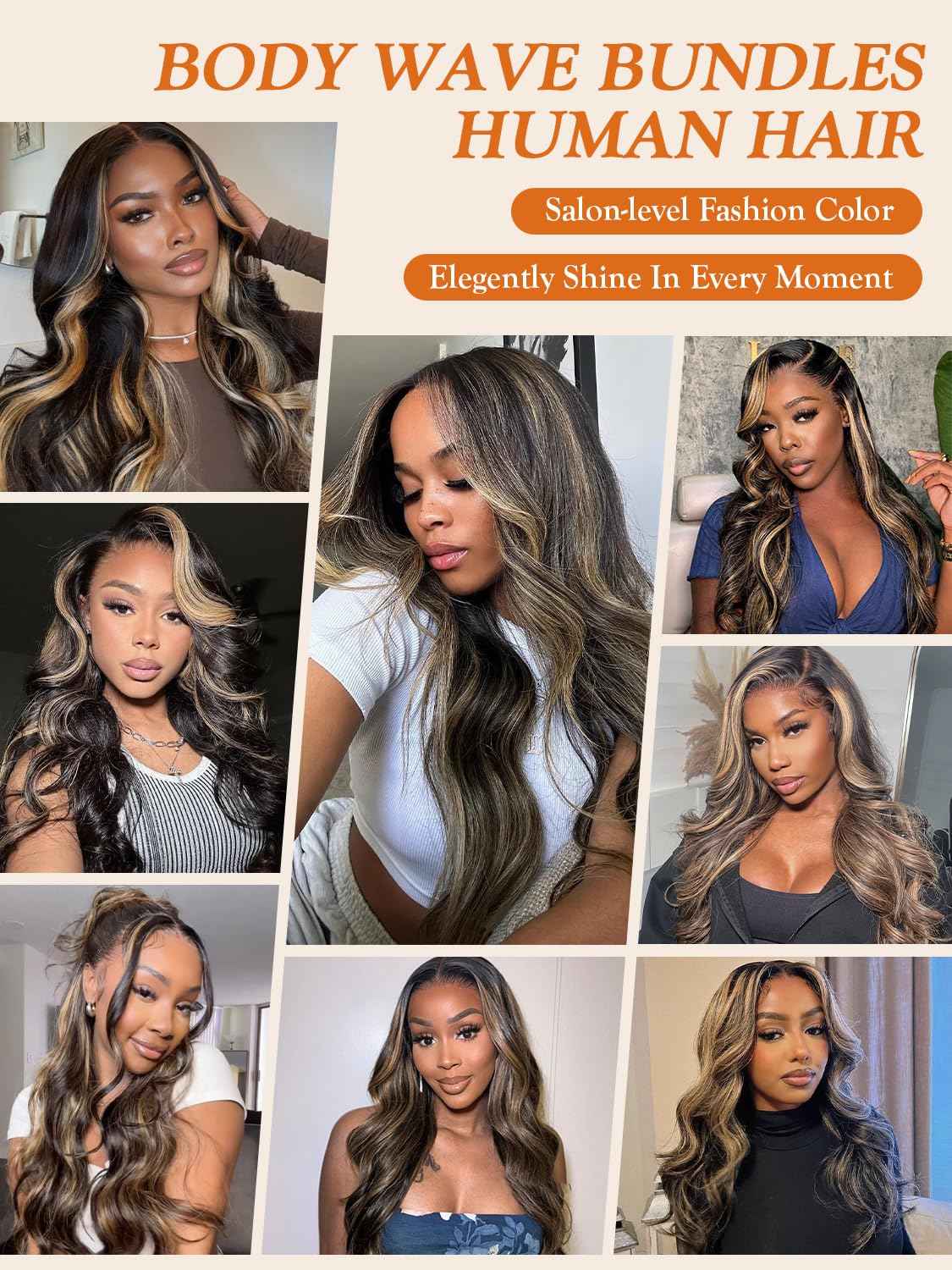 Honey Blonde Highlight Body Wave 2x6 Closure with Bundles 12 14 16 +10 Inch, 1b/27 Black and Blonde Balayage Loose Wave Sew In Weave Bundles with HD Lace Closure