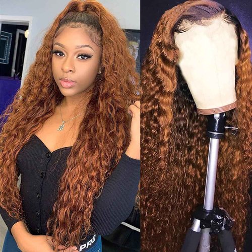 Luxvogue Chocolate Curly Human Hair Wig 13X6 Lace Frontal Deep Wave Human Hair Wig Pre Plucked Pre Cut Lace Frontal Closure Glueless Wigs Elastic Band 200% Density