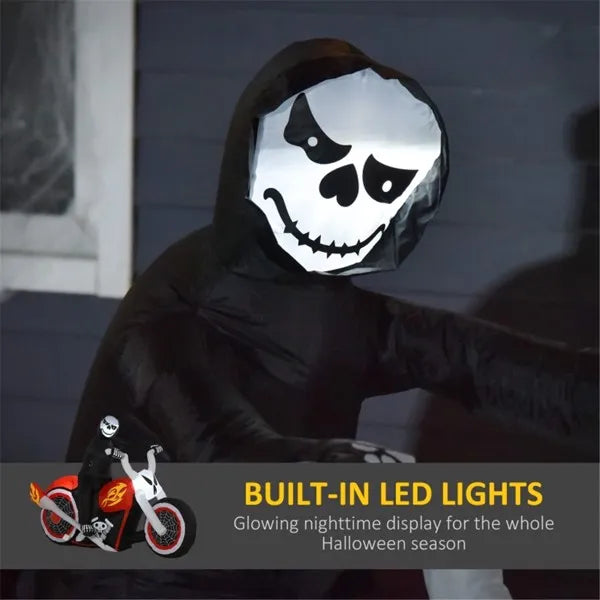 Inflatable Halloween Grim Reaper on Bike with LED Lights