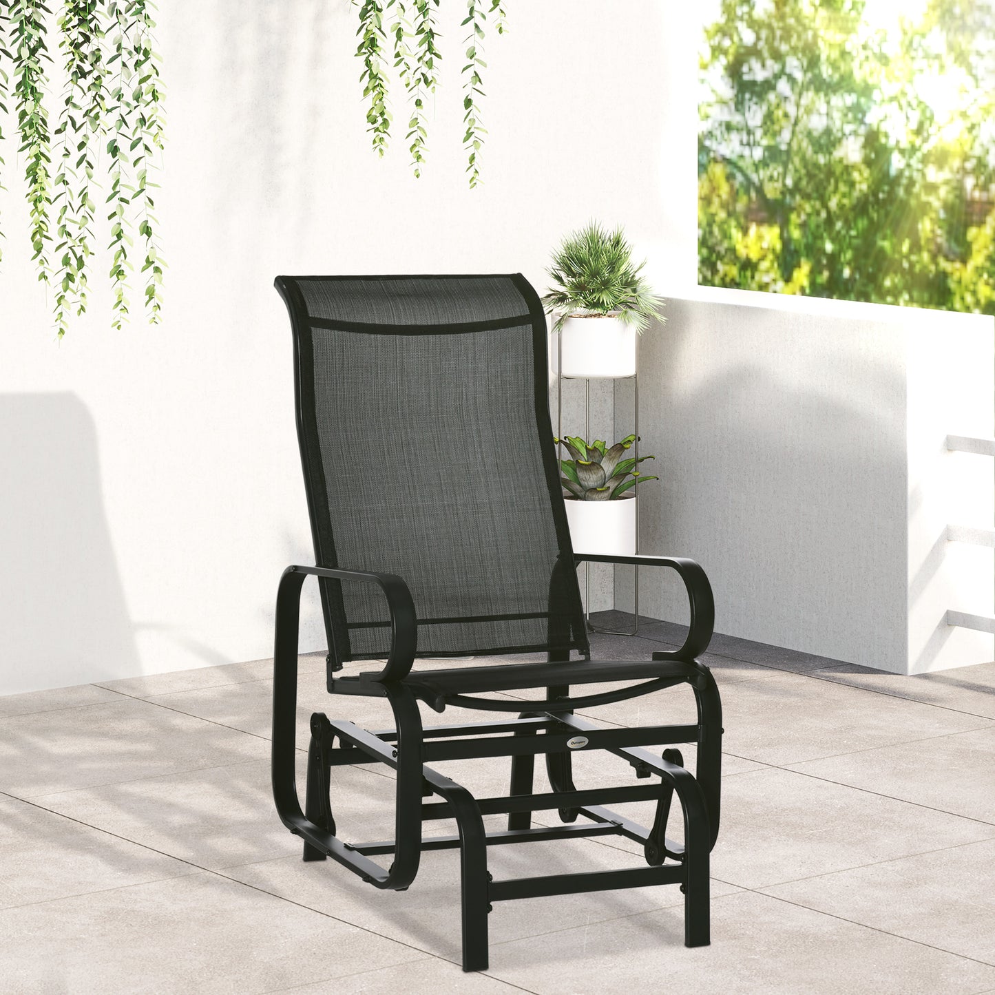 Outdoor Patio Sling Glider Rocker Chair - Black
