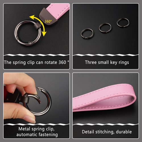 Turcee Leather Car Keychain,Creative Personality Leather Key Fob Replacement,Car Accessories Universal Key Fob Keychain for Men and Women (Pink)