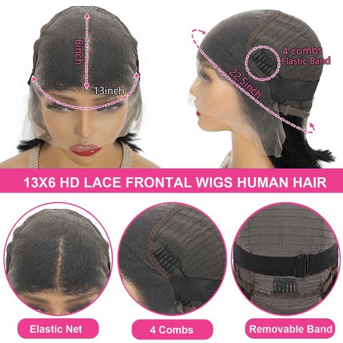 UWLK Bob Human Hair Wig 200% Density 13x6 HD Transparent Lace Front Wigs Human Hair Pre Plucked Body Wave Wig for Black Women 18 Inch