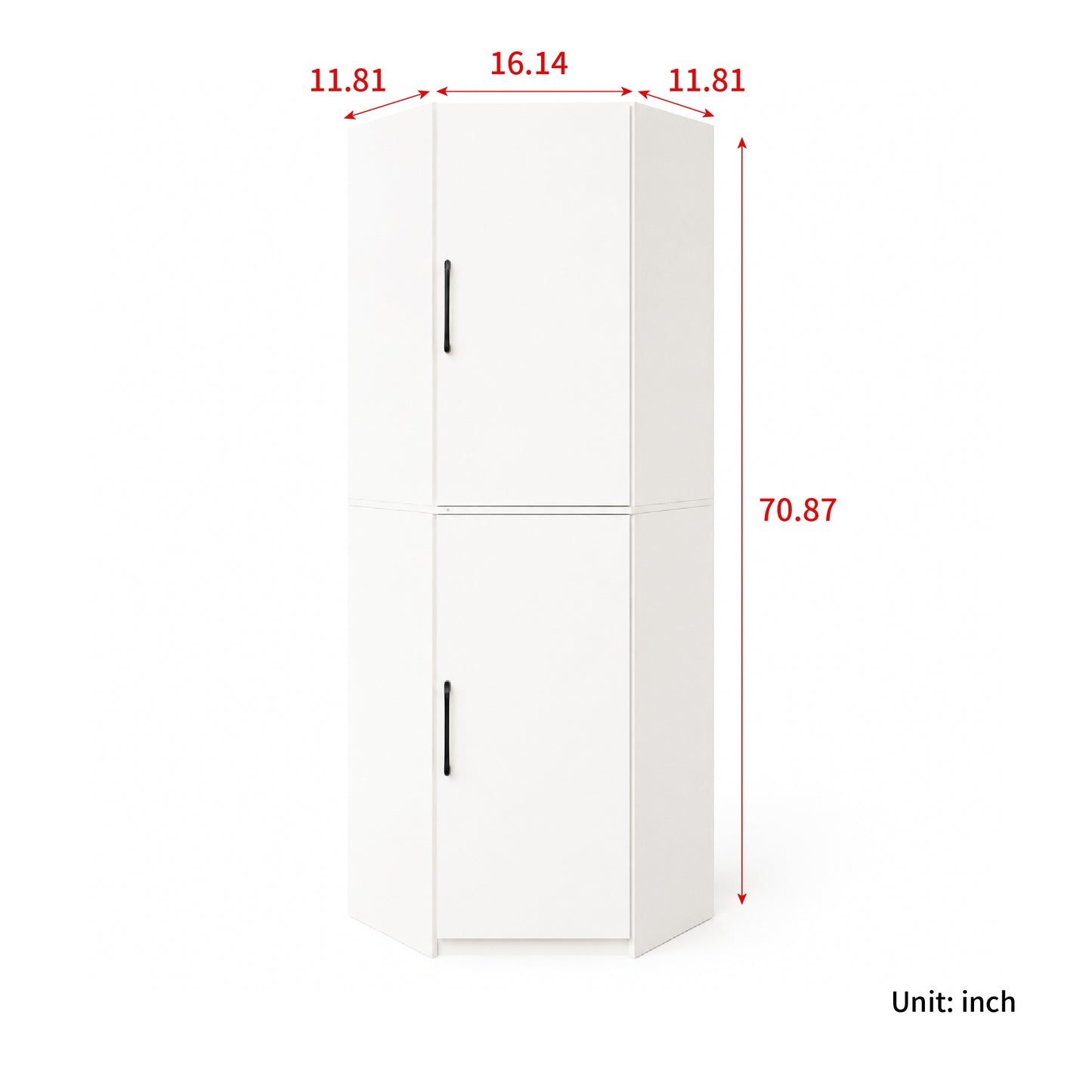 White Corner Kitchen Pantry Cabinet - 70.87" Tall L-Shaped Storage
