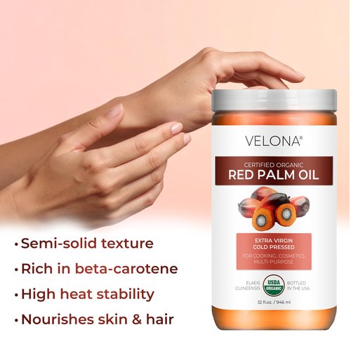 velona USDA Certified Organic Red Palm Oil 1 Gallon / 128 Fl Oz | Food and Cosmetic Grade | in jar | Extra Virgin, Cold Pressed | Skin, Face, Body, Hair Care | Use Today - Enjoy Results