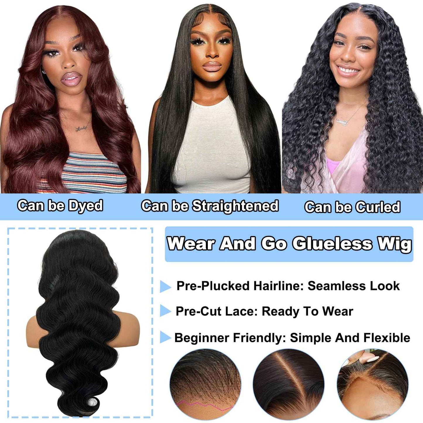 210% Density 6x4 Wear and Go Wig, 100% Human Hair, [2-year life], Body Wave Glueless Closure Wigs Human Hair Pre Plucked Pre Cut Middle Part, 24 Inch