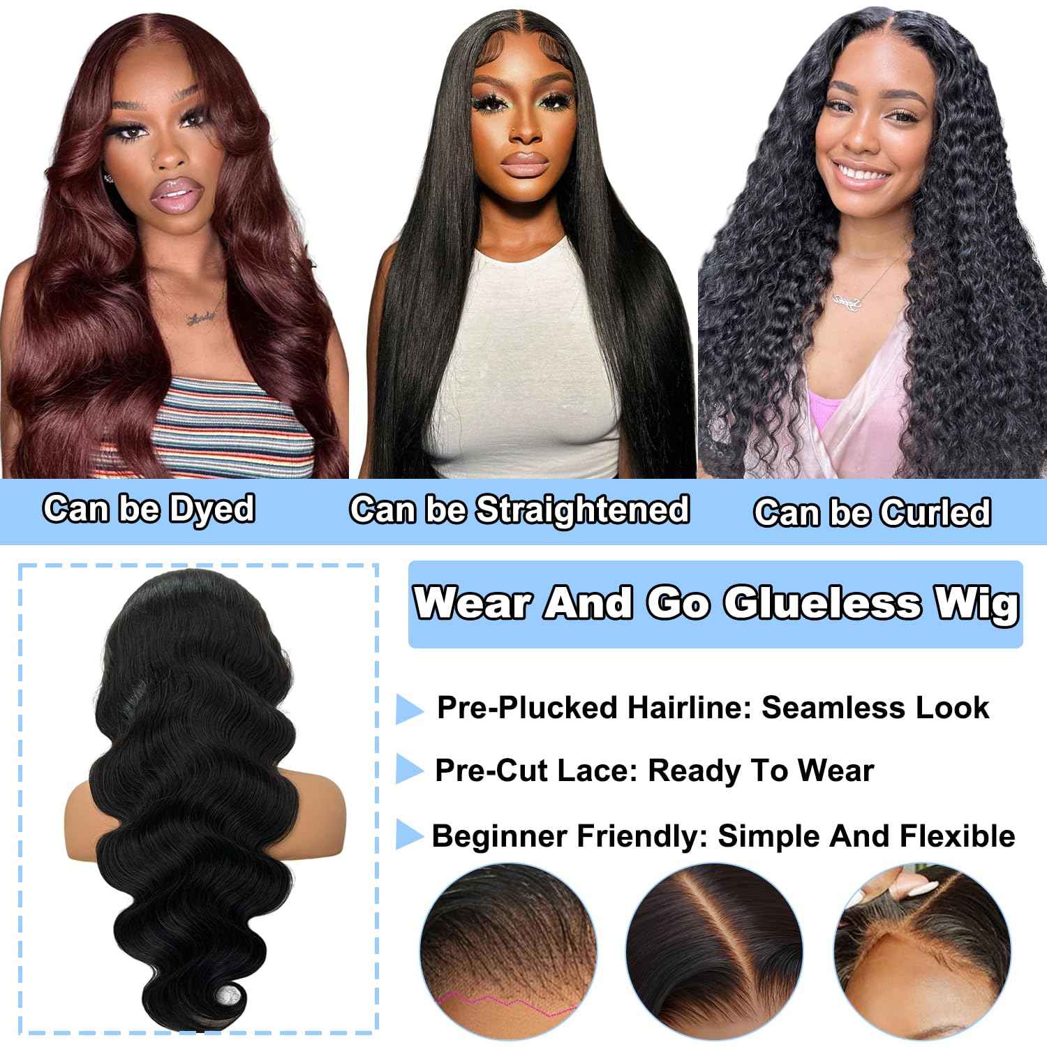 210% Density 6x4 Wear and Go Wig, 100% Human Hair, [2-year life], Body Wave Glueless Closure Wigs Human Hair Pre Plucked Pre Cut Middle Part, 24 Inch