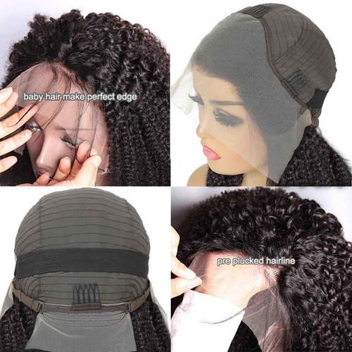 Skouty Bob Wig Human Hair Afro Kinky Curly 13x4 Frontal Lace Wig Human Hair 180 Density Glueless Wig Human Hair Pre Plucked with Baby Hair Short Bob Wigs for Black Women Natural Color 16 inch