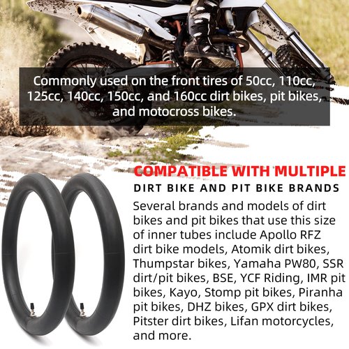 AR-PRO (2-Pack) 2.5/2.75-14” Replacement Dirt Bike Inner Tubes - 60/100-14” Tire Tubes for 50cc to 160cc Dirt and Pit Bikes - Compatible with Apollo RFZ, Atomik, Thumpstar, and More