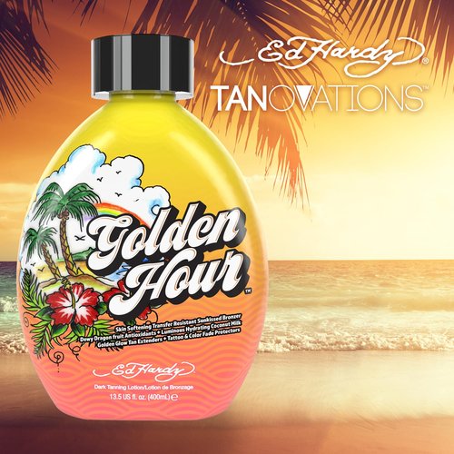 Ed Hardy Tanovations Golden Hour - Skin Softening Transfer Resistant Sunkissed Bronzer Golden Glow Tan Extending Dark Tanning Lotion