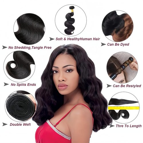 Hswpawk Body Wave Bundles 12A 100% Unprocessed Brazilian Virgin Human Hair Body Wave Human Hair Bundles 3 Bundles Deals Weave Bundles Human Hair Natural Black 18 20 22 Inch