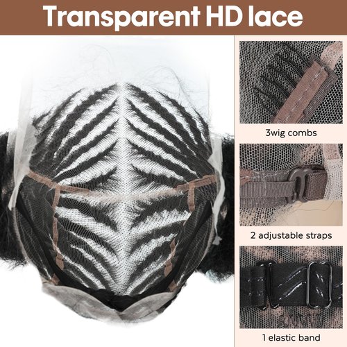 FAVE Cornrow Wig with Afro Puff Real HD Full Lace Cornrow Braided Wigs for Black Women Afro Wig with Baby Hair Braided Wig for Daily Use