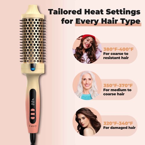 FARERY Thermal Ceramic Tourmaline Ionic Curling Wand, Double MCH Heated Iron Brush, Quick Heating for Silky Smooth Hair, Digital Display 9 Temps Hot Brush, Dual Voltage (1.77 Inch)