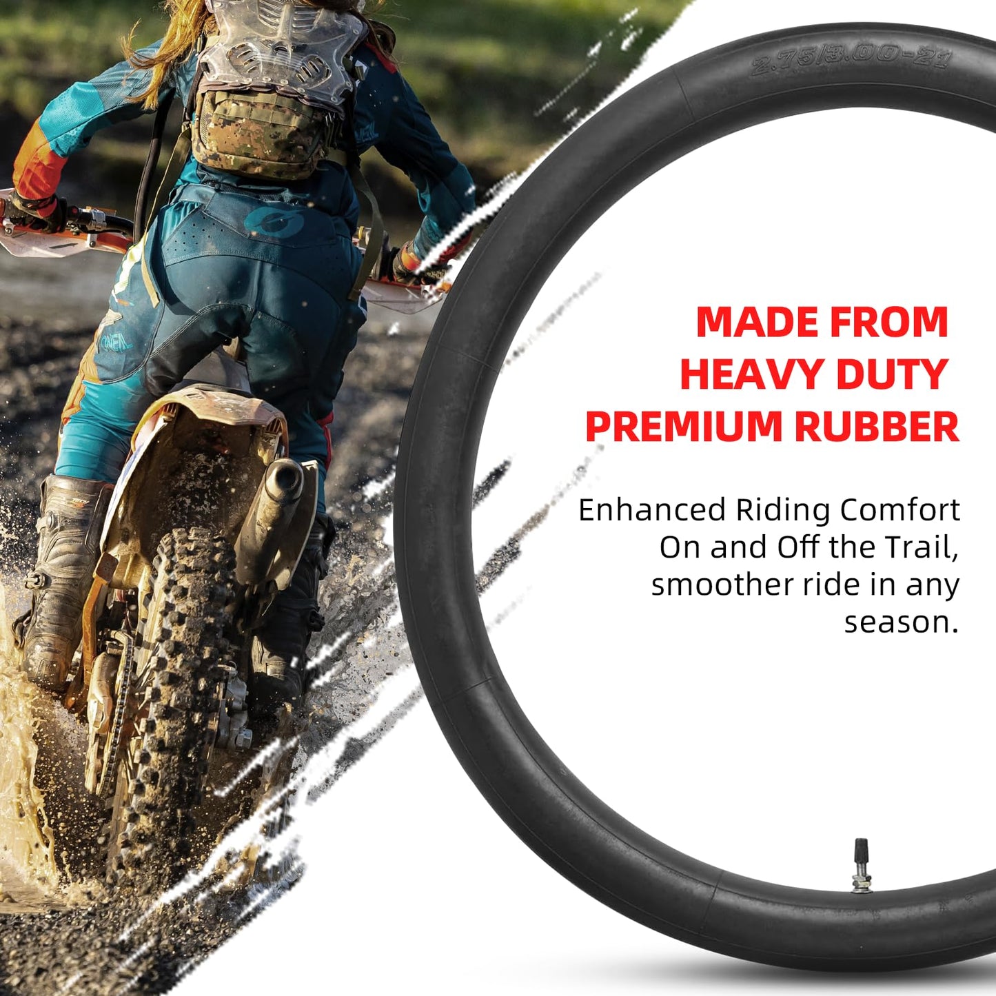 2.75/3.00-21” Replacement Inner Tube 80/100-21(300/325-21) with TR4 Staight Valve Stem, Fits Motorcycle with 21'' Tires (2-Pack) - Made from Heavy Duty, Thick Premium Rubber