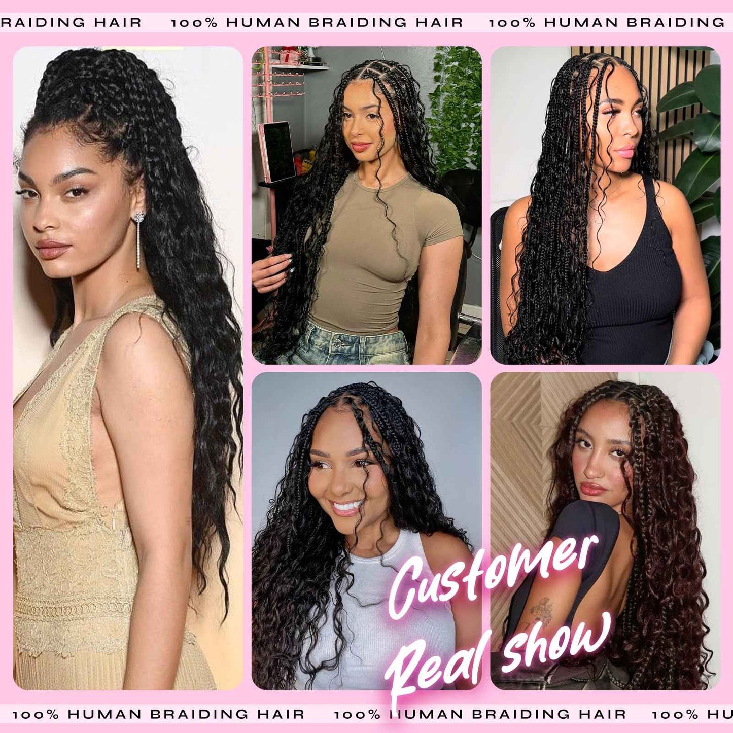 Human Braiding Hair, 3 Bundles 150g Water Wave Bulk Boho Hair for Braiding, 12A Curly Human Braiding Hair for Boho Knotless Braids Bundles Natural Color 20 Inch