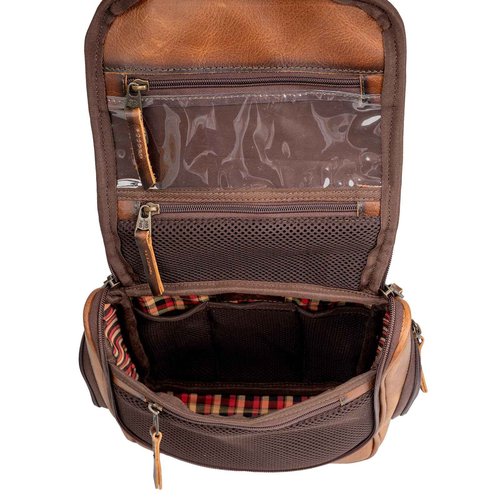 STS Ranchwear Men's Tucson Hanging Shave Kit, Multi-Pocket Genuine Leather Travel Toiletry Dopp Kit Organizer Bag, STS30310