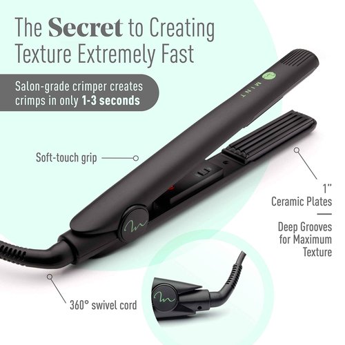 Professional Series Hair Crimper Iron 1 Inch by MINT | Create Crimps Extremely Fast - Deeper Ceramic Crimp Plates for Maximum Root Volumizing and Crimping - Travel-Ready Dual-Voltage