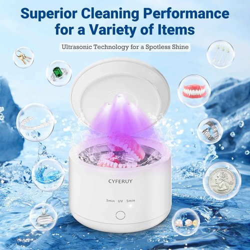 Ultrasonic Retainer Cleaner - 45kHz Retainer Cleaner Machine Dental Cleaning Pod for Dentures, Mouth Guard, Night Guard, Toothbrush Heads, Jewelry with 3 Modes & 160ML Capacity