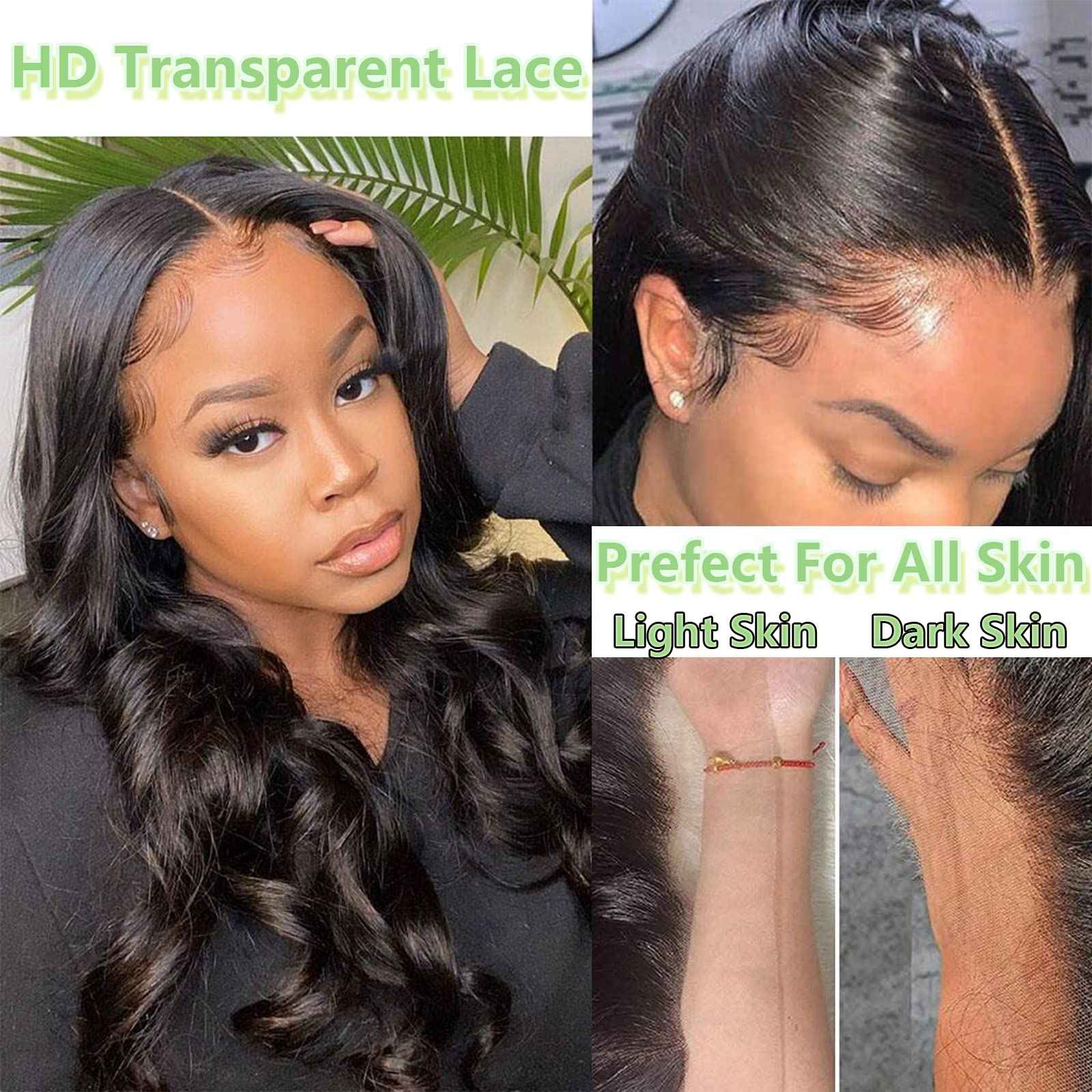 360 Body Wave Lace Front Wigs Human Hair Pre Plucked Natural Hairline Brazilian Virgin Human Hair Lace Front Wigs for Women 180% Density HD Lace Frontal Wigs Natural Color 18Inch