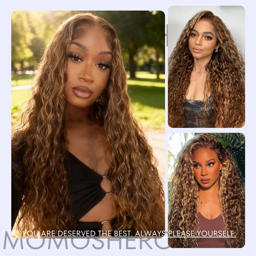 MOMOSHERO Honey Blonde Water Wave Bundles Human Hair 24Inch, Soft & Shed-free P4/27 Ombre Piano Color Curly Brown Blonde Highlight Weave Hair Bundles Wet and Wavy 12A 100% Virgin Hair Single Bundle