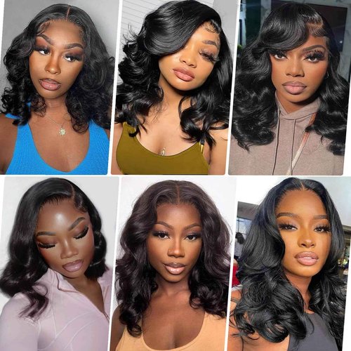 Bob Wig Human Hair Glueless Wigs Human Hair Pre Plucked Pre Cut Body Wave 5x5 Lace Closure Wigs 180 Density 100% Brazilian Virgin Hair Short Wigs for Black Women (16 inch)