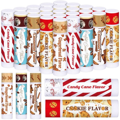 Siifert 100pcs Christmas Peppermint Flavor Lip Balms Gift Bulk Candy Gingebread Hot Cocoa Cookie Cinnamon Flavor Lip Balm Favor Christmas Party Gift Stocking Stuffer for Coworker Staff Employee (Cute)
