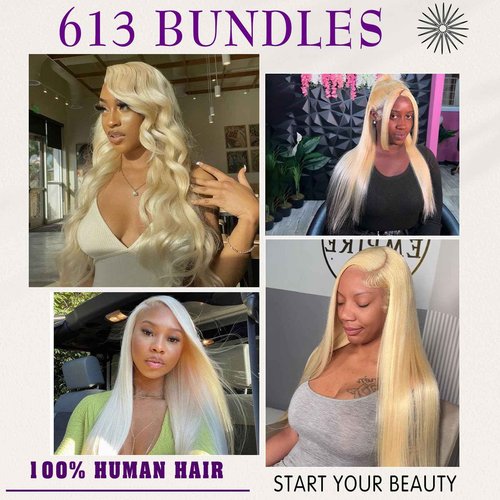 YKB 613 Blonde Bundles Human Hair 18 20 22 24 Inch 4 Bundles 613 Straight Human Hair Bundles 16A Unprocessed Brazilian Virgin Hair Extensions For Women
