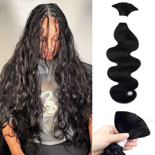 Liqusee Human Braiding Hair 100g One Bundle/Pack 28 Inch Natural Black Body Wave Curly Bulk Human Hair for Braiding No Weft 100% Unprocessed Brazilian Human Hair Braiding Hair for Boho Braids