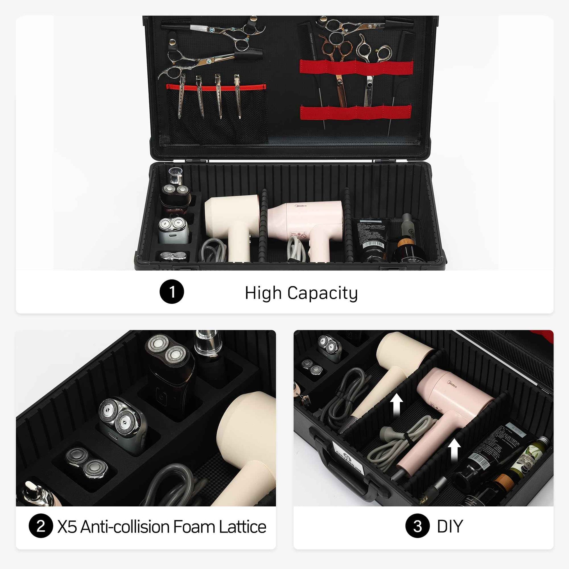 Large Barber Carrying Case, Hairdresser Tool Box Organizer Traveling Case, Portable Travel Barber Suitcase for Hair Stylist Pet Groomer Beauty Salon Makeup Artist
