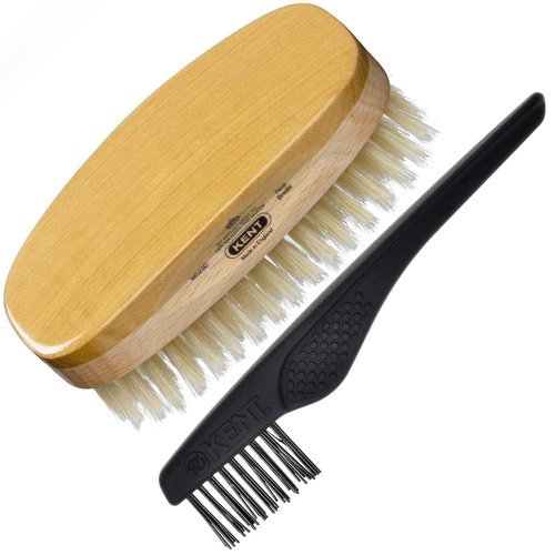 Kent MS23D Finest Men's Military Style Hair Brush - Satin and Beechwood Travel Size Base, Soft Pure White Natural Boar Bristle Ideal for Fine or Thinning Hair and Sensitive Scalps. Beard brush
