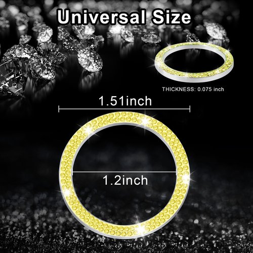 LivTee 2 PCS Crystal Double Rhinestone Car Engine Start Stop Decoration Ring, Bling Car Interior Accessories for Women, Push to Start Button Cover Sticker, Automotive Decals, Lemon Yellow