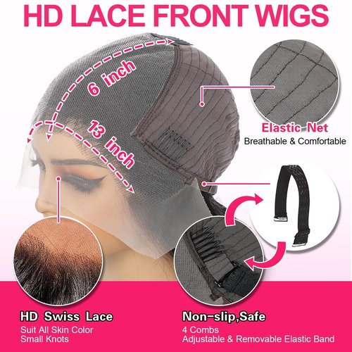 ALSZIQIHR 18 Inch Lace Front Wigs Human Hair Body Wave 13x6 HD Lace Frontal Wig Pre Plucked Bleached Knots With Baby Hair 180 Density Brazilian Human Hair Wigs for Black Women