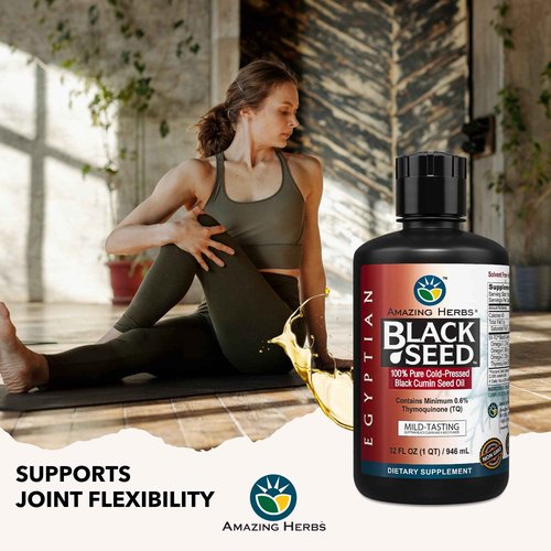 Amazing Herbs Egyptian Black Seed Oil - Gluten Free, Non GMO, Cold Pressed Nigella Sativa Aids in Digestive Health, Immune Support, Brain Function, Mild Flavor - 32 Fl Oz